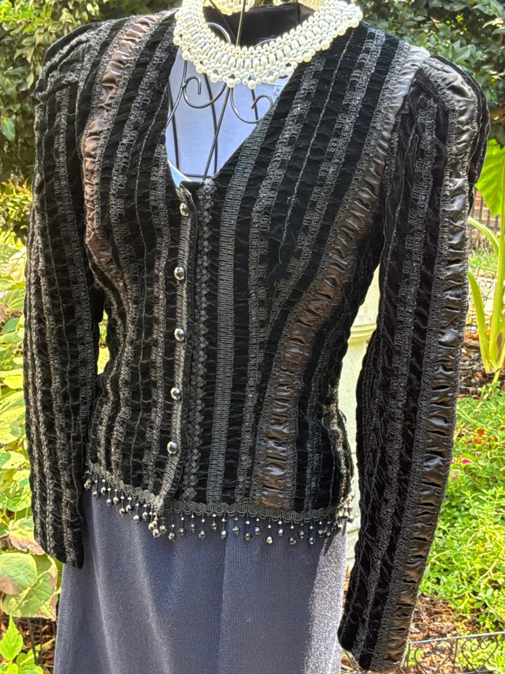 Vintage Cachet by Bari Protas Velvet Beaded Fringe Jacket Whimsigoth s-m 80s